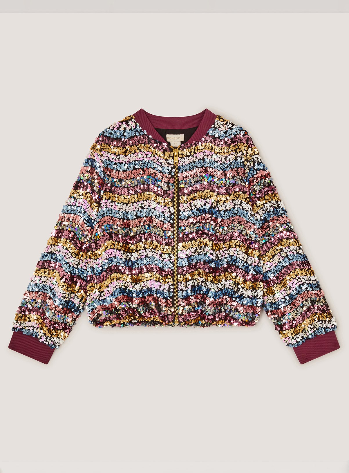 MONSOON Sequin Bomber Jacket 7-8 years - Image 2 thumbnail